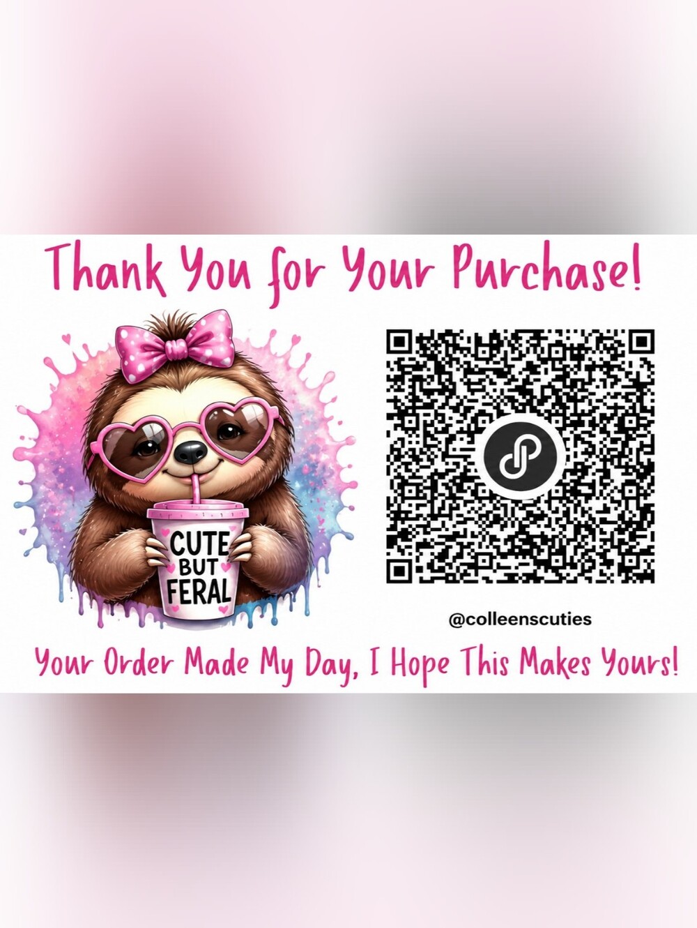 @colleenscuties Custom Sloth Cute But Feral - 50 Count Cards